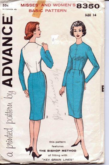 Advance 8350 Ladies Chic Day Dress Vintage Sewing Pattern 1950's Bishop Method - VintageStitching - Vintage Sewing Patterns
