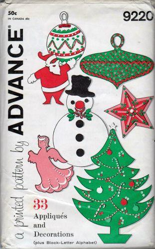 Advance 9220 Christmas Holiday Applique Tree Santa Snowman Decoration Vintage Pattern - VintageStitching - Vintage Sewing Patterns