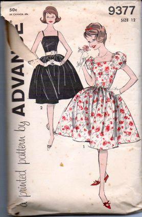 Advance 9377 Teen Girls' Sleeveless Dress Puff Sleeves Swing Skirt Vintage 1960's Sewing Pattern - VintageStitching - Vintage Sewing Patterns