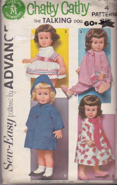 Advance Chatty Cathy Baby Doll Dress Coat Hat Robe Pajamas Vintage 1960's Sewing Pattern - VintageStitching - Vintage Sewing Patterns