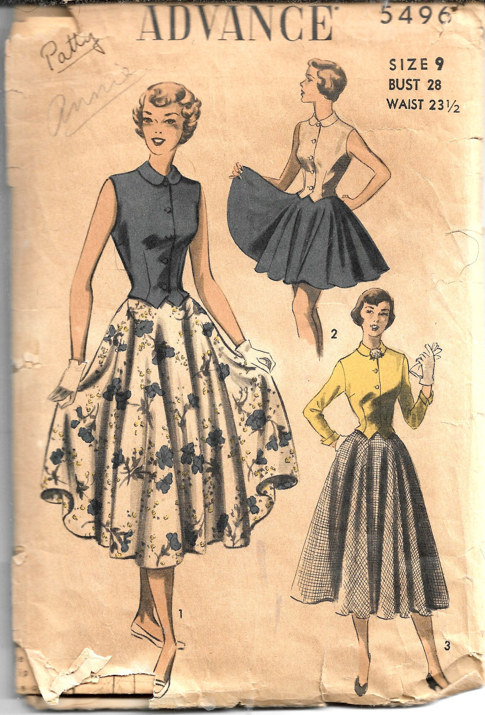 advance 5496 blouse skirt vintage pattern