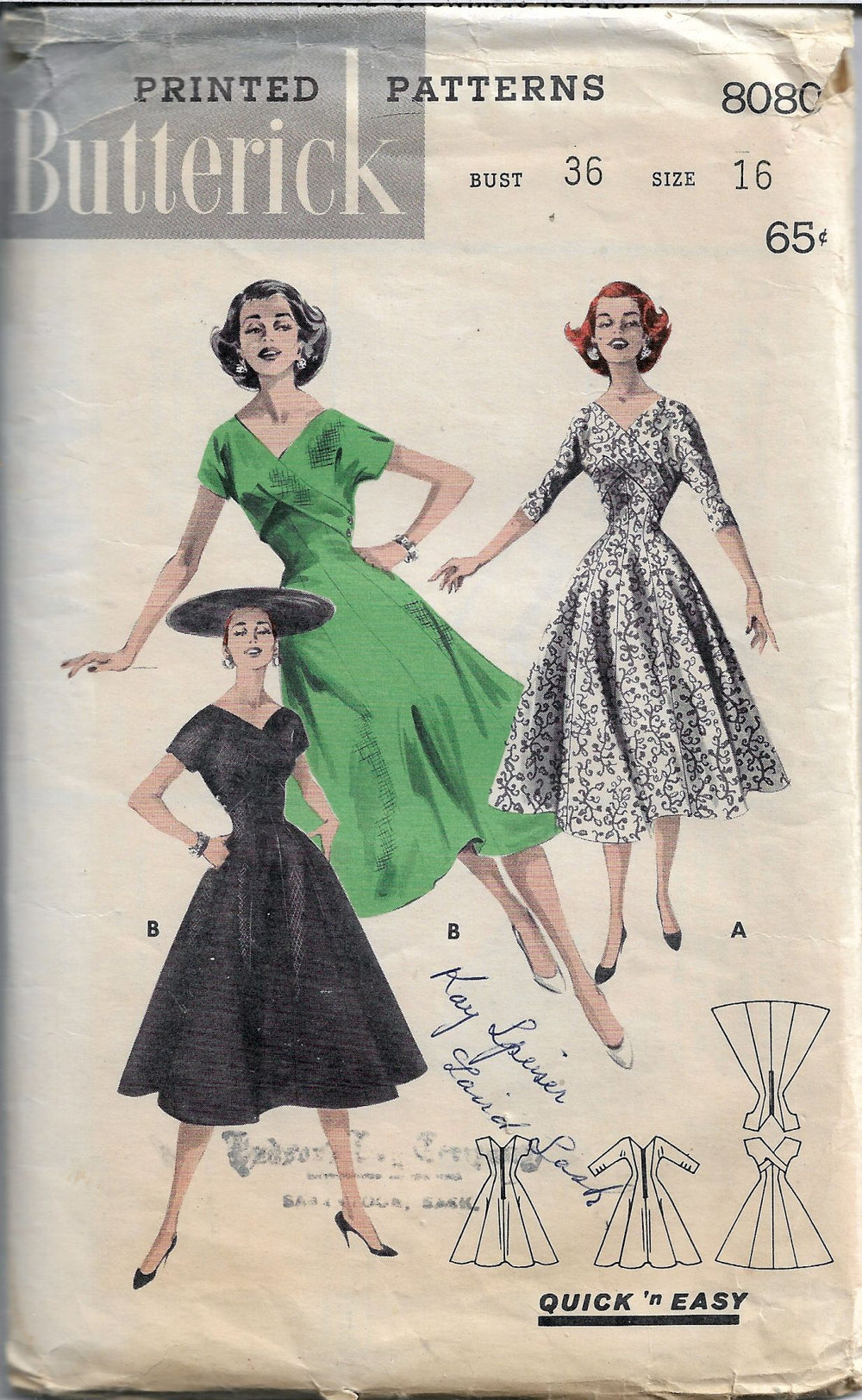 butterick 8080 princess dress vintage pattern 1950s