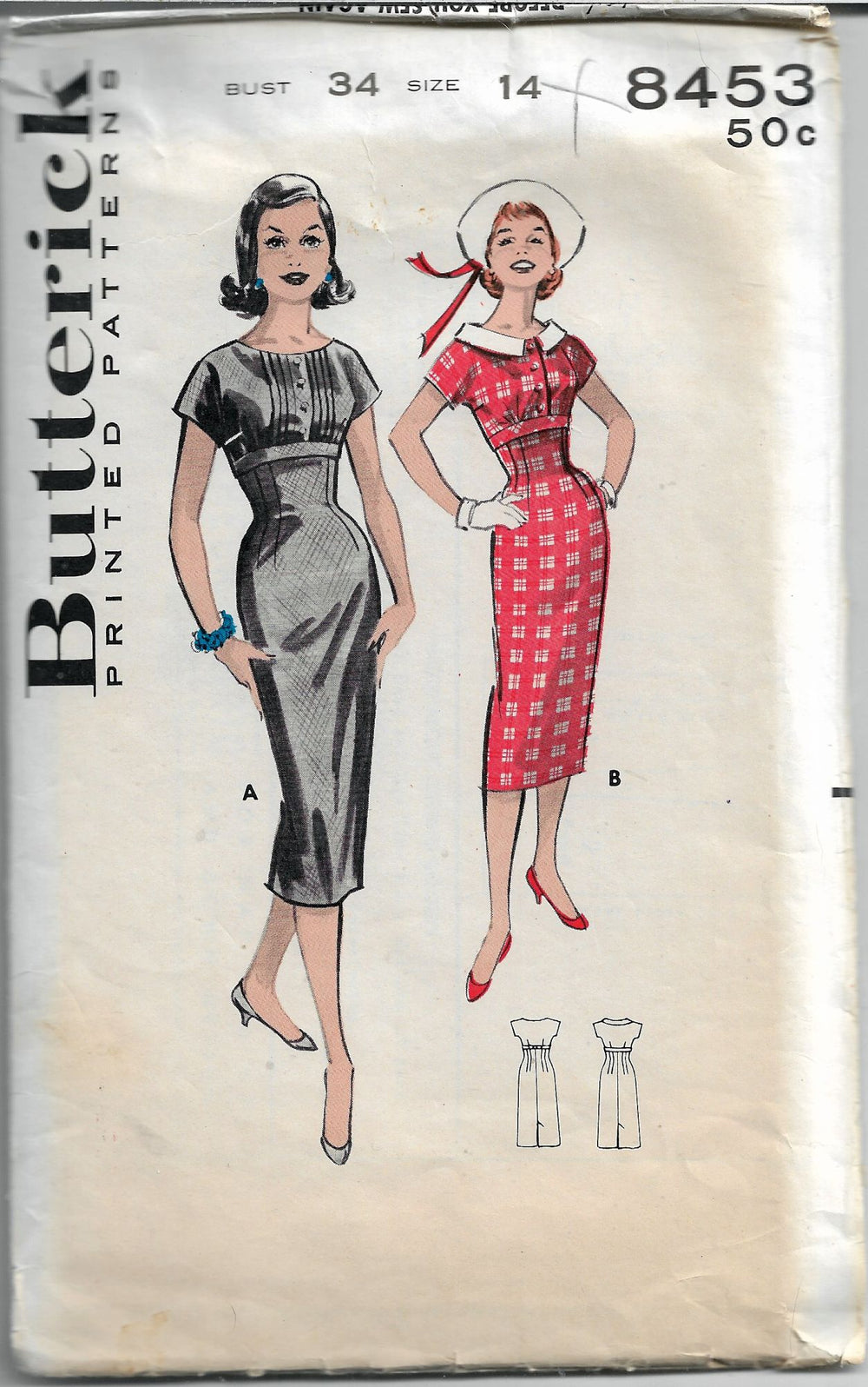 Butterick 8453 Empire sheath dress vintage pattern 1950s