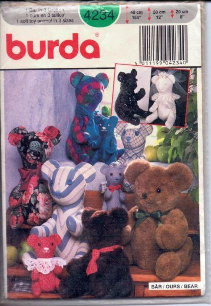 Burda 4234 Stuffed Bear 3 Sizes Sewing Craft Pattern Sealed - VintageStitching - Vintage Sewing Patterns