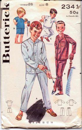 Butterick 2341 Boys Tailored Pajamas Two Piece PJ's Vintage 1960's Sewing Pattern Top Stitched - VintageStitching - Vintage Sewing Patterns