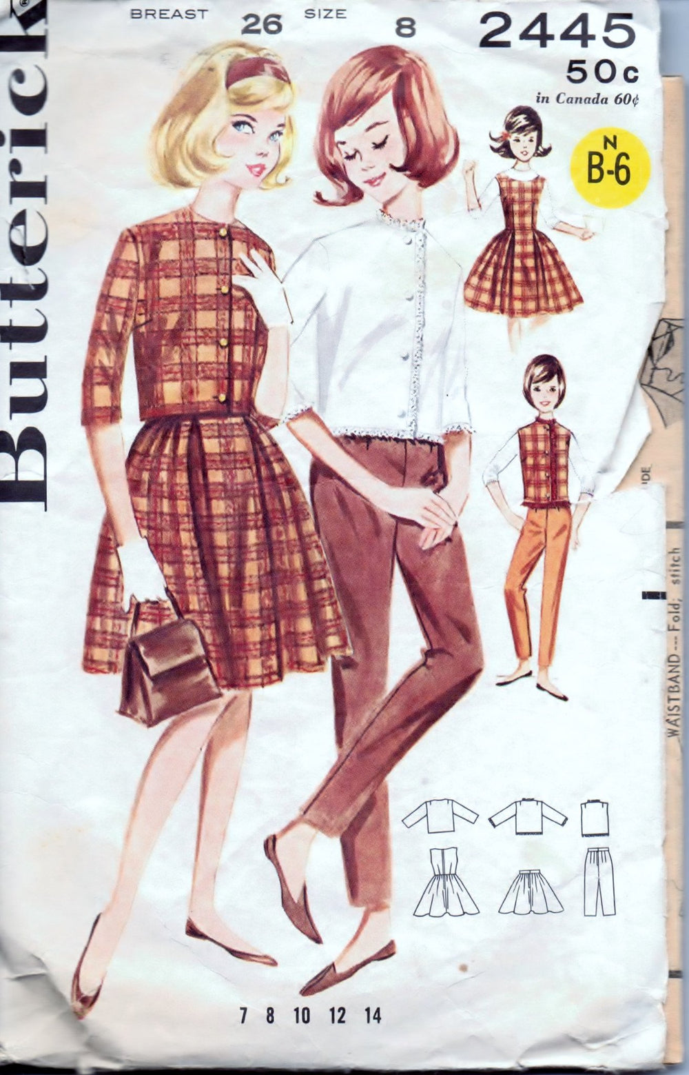 Butterick 2445 GIrls' Wardrobe Jumper Dress Skirt Pants Jacket Vintage 1960's Sewing Pattern - VintageStitching - Vintage Sewing Patterns