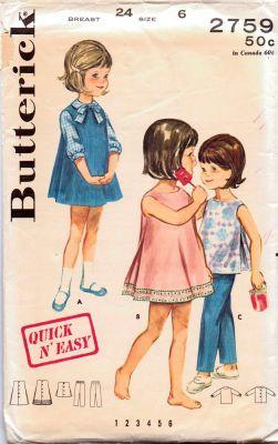 Butterick 2759 Girls  Beach Jumper Dress Blouse Pants Vintage 1960's Sewing Pattern Quick N Easy - VintageStitching - Vintage Sewing Patterns