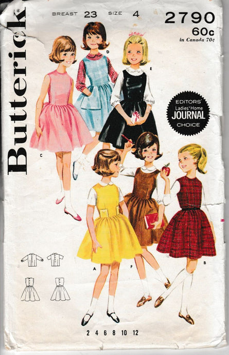 Butterick 2790 Little Girls Jumper Dress Blouse Vintage 1960's Sewing Pattern - VintageStitching - Vintage Sewing Patterns