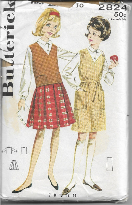 Butterick 2824 Girls Skirt Blouse Separates Vintage 1960's Sewing Pattern - VintageStitching - Vintage Sewing Patterns