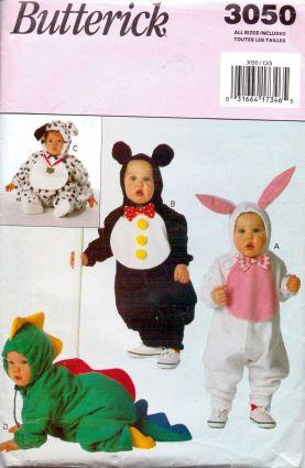 Butterick 3050 Infant  Baby Bunny Panda Bear Dalmation Alligator Halloween Costume Sewing Pattern - VintageStitching - Vintage Sewing Patterns