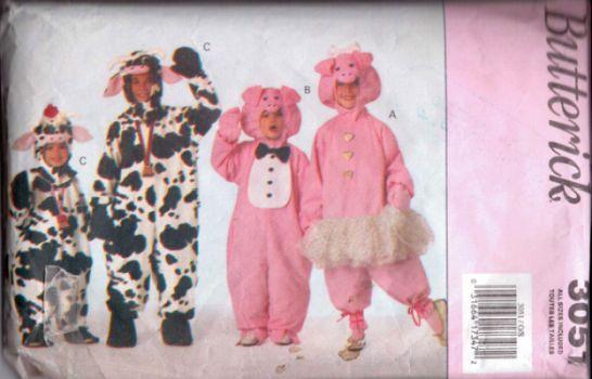 Butterick 3051 Childrens Pig Cow Jumpsuit Halloween Costume Sewing Pattern - VintageStitching - Vintage Sewing Patterns
