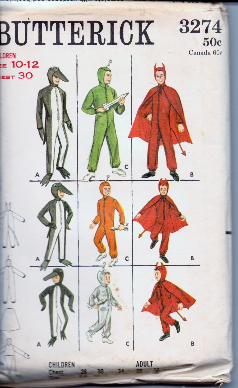 Butterick 3274 Children Penguin Devil Space Halloween Costume Vintage 60's Sewing Pattern - VintageStitching - Vintage Sewing Patterns