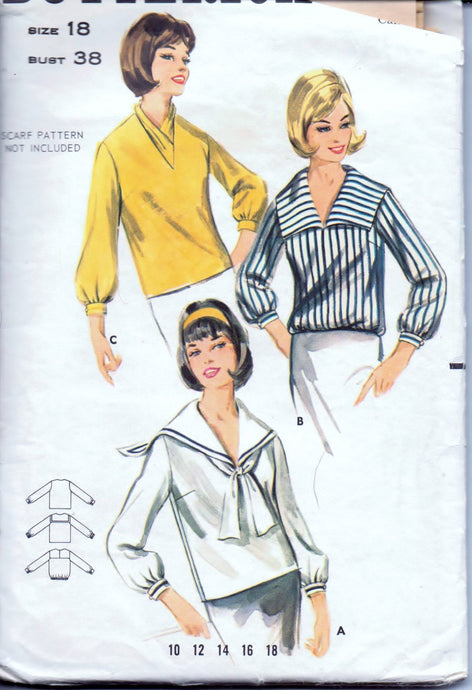 Butterick 3300 Ladies Sailor Blouse Vintage 1970's Sewing Pattern - VintageStitching - Vintage Sewing Patterns