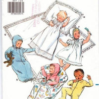 Butterick 3317 Baby Layette Jumpsuit Gown Bunting Dress Bonnet Christening 1980's Pattern - VintageStitching - Vintage Sewing Patterns