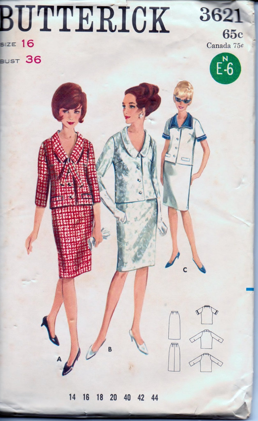 Butterick 3621 Ladies Two Piece Suit Skirt Jacket Vintage 1960's Sewing Pattern - VintageStitching - Vintage Sewing Patterns