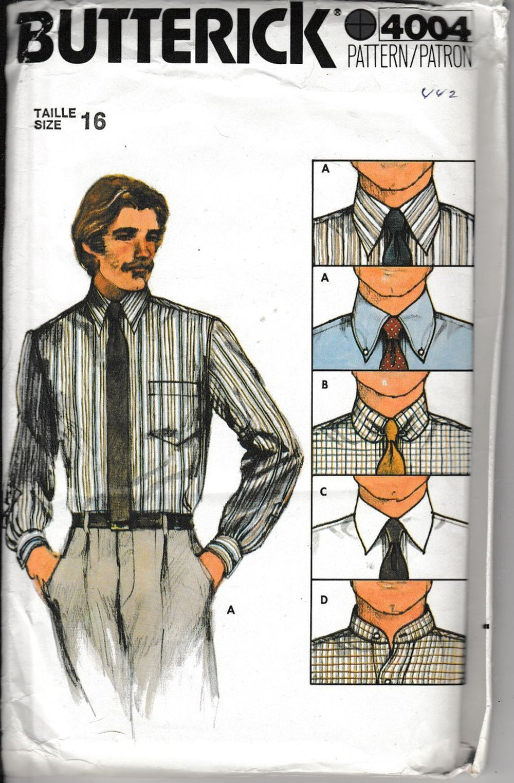 Butterick 4004 Mens' Shirt Collar Variations Vintage 1980's Sewing Pattern - VintageStitching - Vintage Sewing Patterns