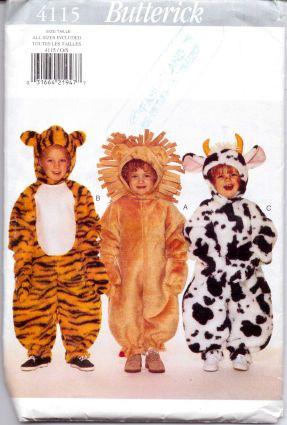 Butterick 4115 Toddler Lion Tiger Cow Animal Halloween Costume Sewing Pattern Vintage - VintageStitching - Vintage Sewing Patterns