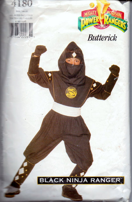 Butterick 4180 Black Ninja Power Ranger Halloween Costume Pattern Children Boy Girl - VintageStitching - Vintage Sewing Patterns