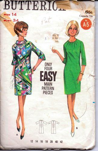 Butterick 4312 Ladies One Piece Mod Dress Rolled Collar Bell Sleeves Vintage 1960's Sewing Pattern - VintageStitching - Vintage Sewing Patterns