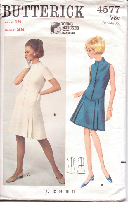 Butterick 4577 Ladies A-Line Dress Low Waist Jean Muir Young Designer Vintage 1960's Sewing Pattern - VintageStitching - Vintage Sewing Patterns