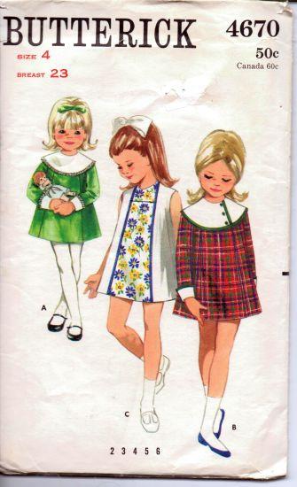 Butterick 4670 Girls A-Line School Party Mini Dress Ribbon Trim Princess Seam Vintage Sewing Pattern 1960's - VintageStitching - Vintage Sewing Patterns