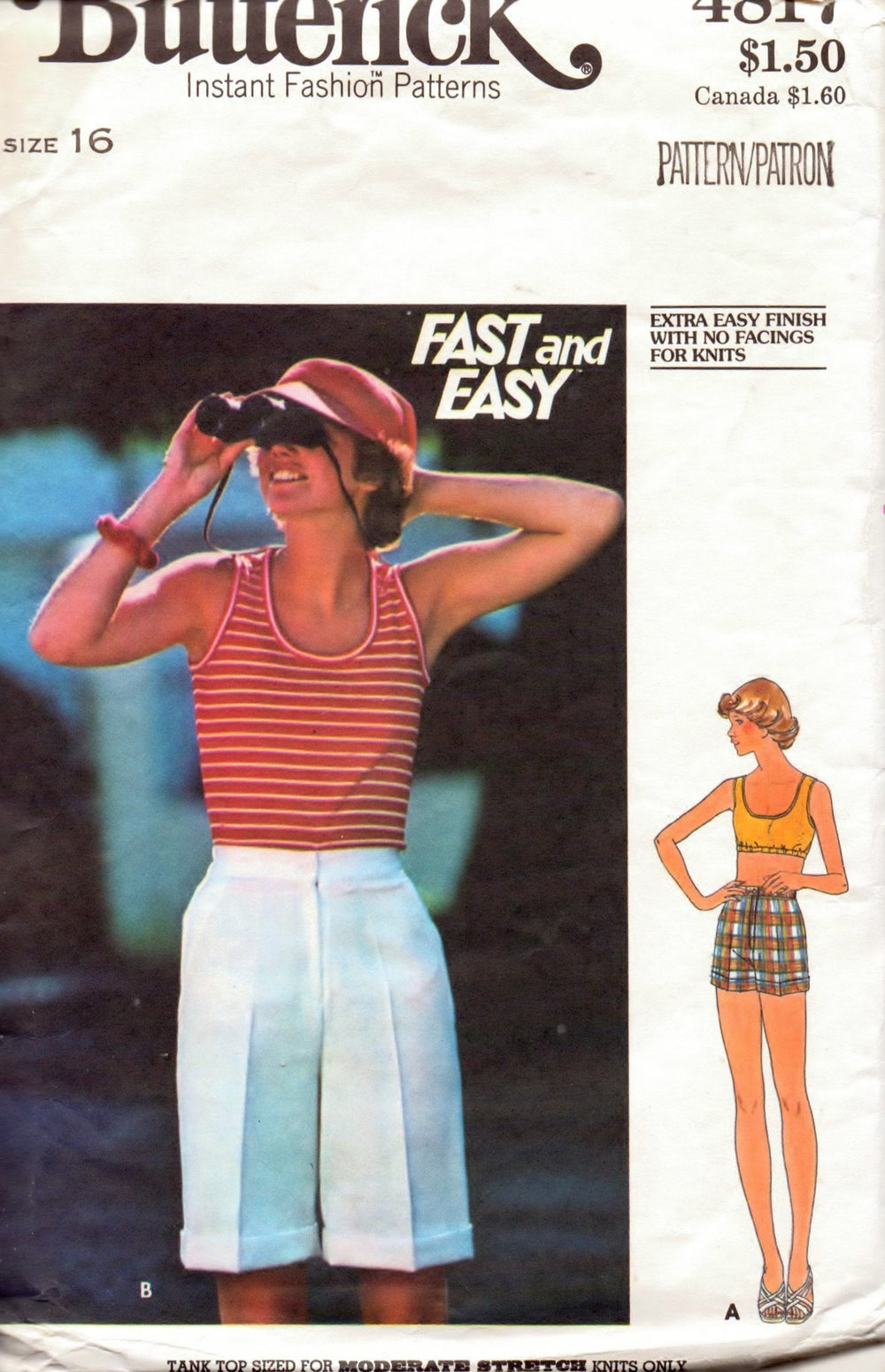 Butterick 4817 Ladies Tank Top Shorts Vintage 1970's Sewing Pattern - VintageStitching - Vintage Sewing Patterns