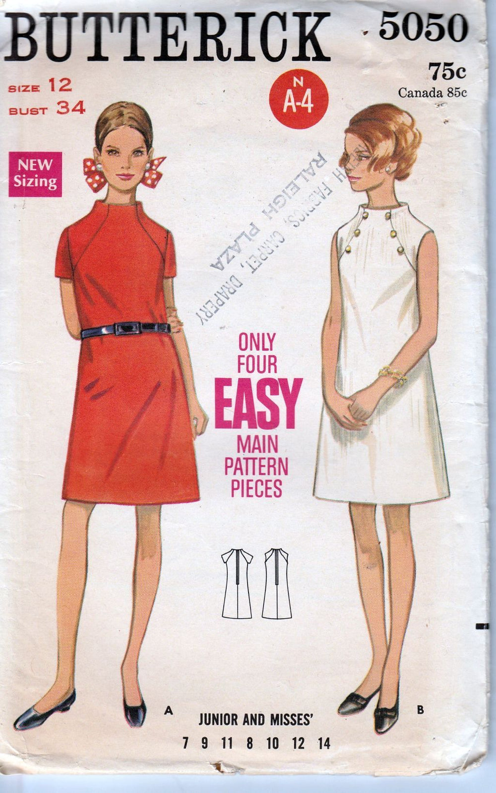 Butterick 5050 Ladies A-line Dress Vintage 1960's Sewing Pattern - VintageStitching - Vintage Sewing Patterns