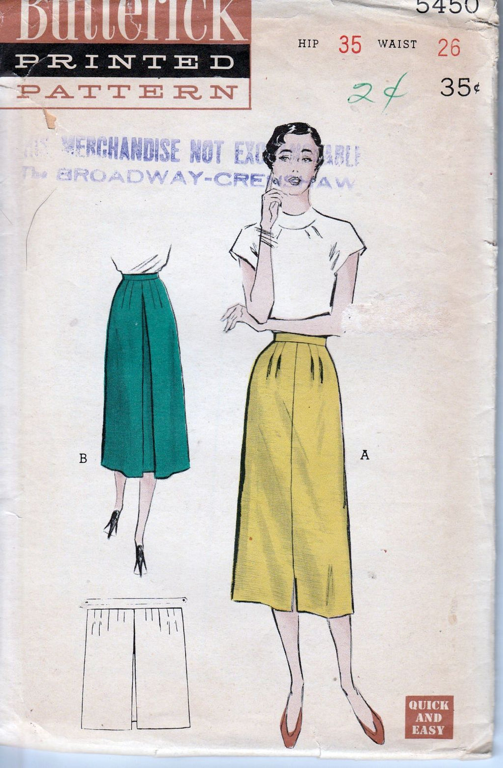 Butterick 5450 Ladies Slim Skirt Vintage Sewing Pattern 1950's - VintageStitching - Vintage Sewing Patterns