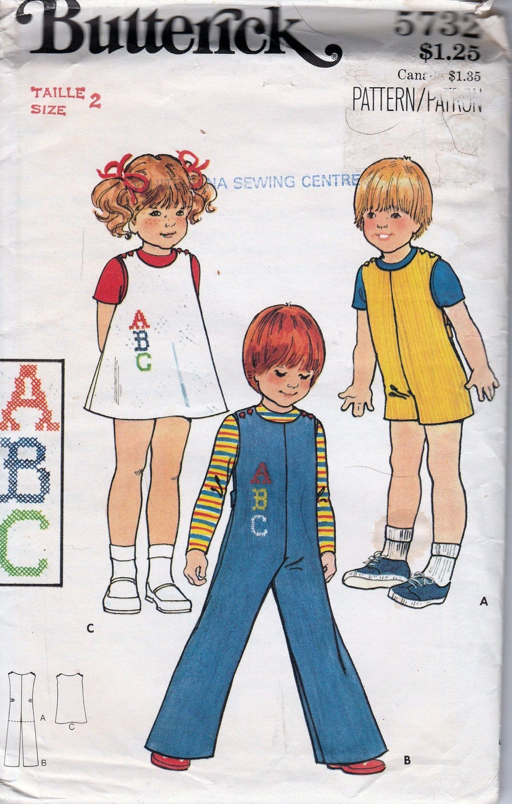 Butterick 5732 Toddler Jumpsuit Jumper Dress Vintage Pattern 1970's - VintageStitching - Vintage Sewing Patterns