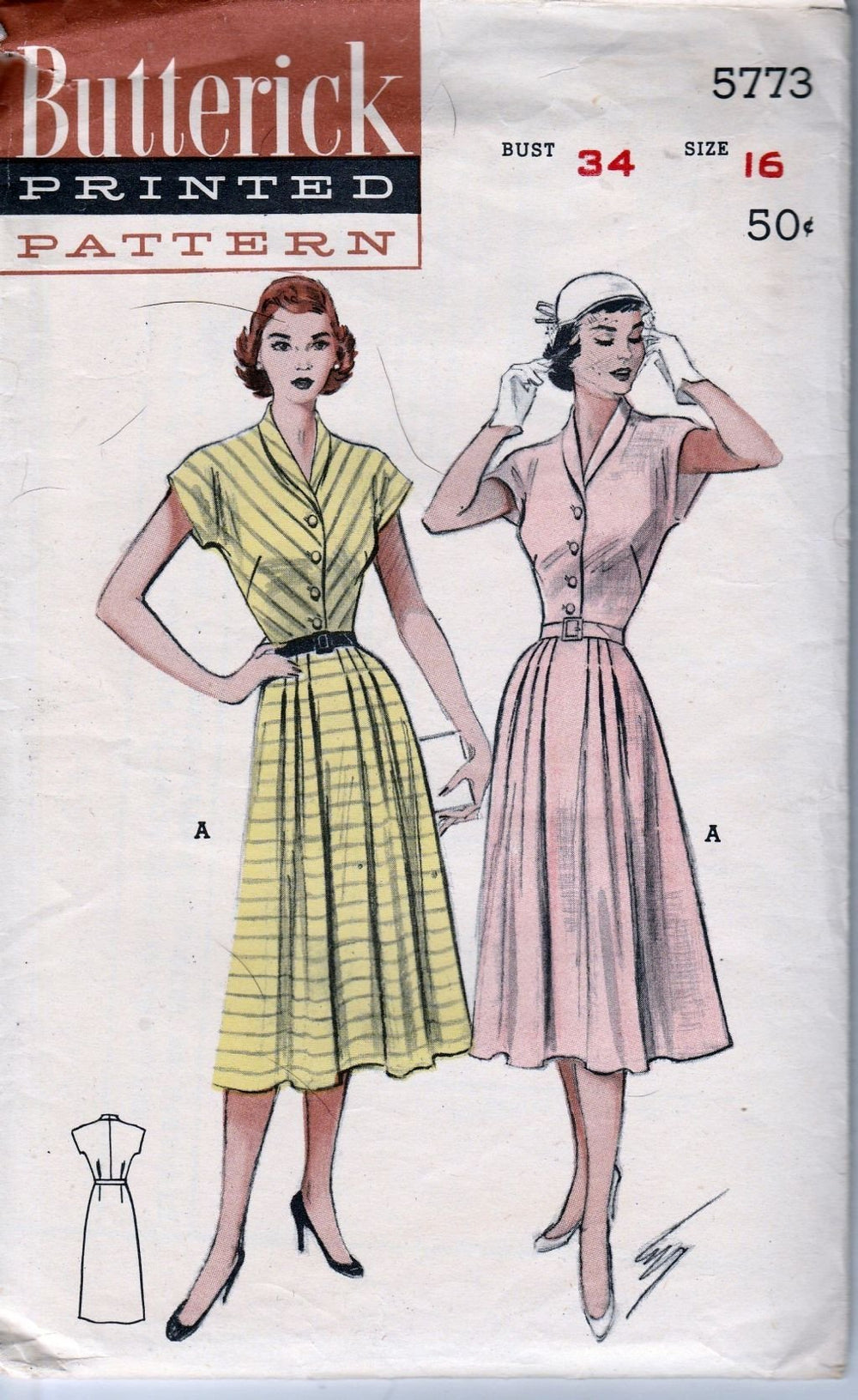 Butterick 5773 Vintage 1950's Sewing Pattern Ladies Casual Shirtwaist House Dress - VintageStitching - Vintage Sewing Patterns
