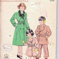 Butterick 5887 Girl Boy Double Breasted Reefer Coat Belted Vintage 1950's Sewing Pattern - VintageStitching - Vintage Sewing Patterns