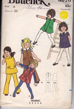 Butterick 5976 Girls Jumper Dress and Bell Bottom Pants Vintage Pattern 1970's - VintageStitching - Vintage Sewing Patterns