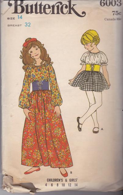 Butterick 6003 Girls One-Piece Loose Fitting Long Dress Vintage 70's Sewing Pattern - VintageStitching - Vintage Sewing Patterns