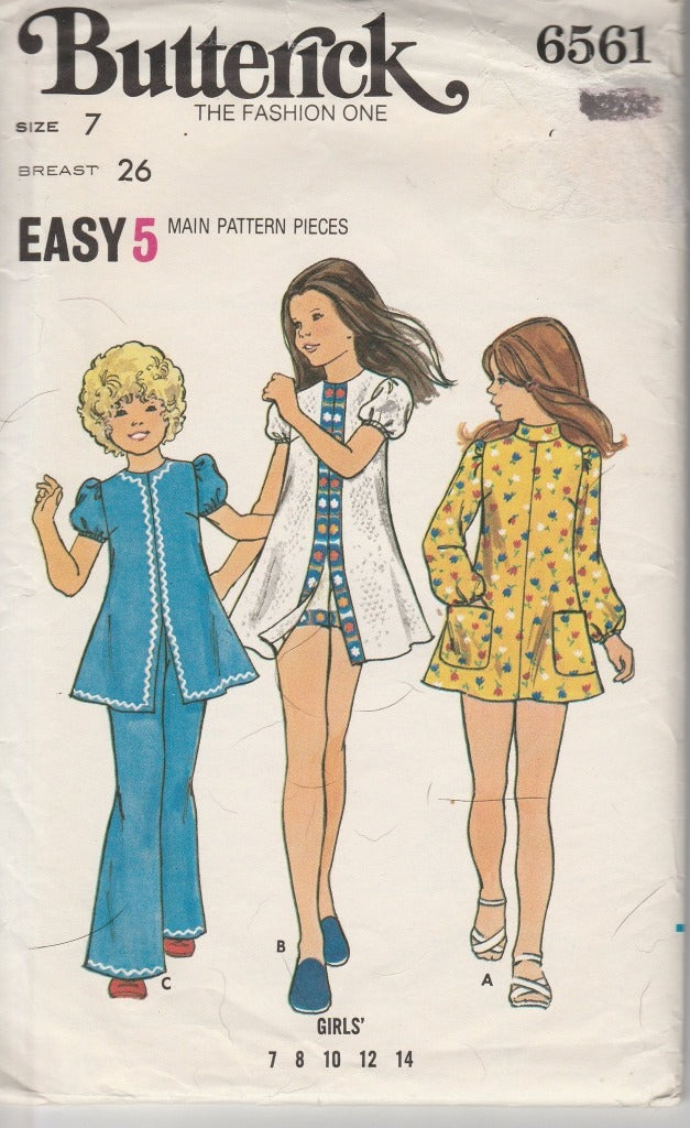 Butterick 6561 Girls Flared A-Line Dress Pants Shorts Vintage Sewing Pattern 1970's - VintageStitching - Vintage Sewing Patterns