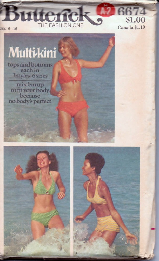 Butterick 6674 Ladies Bikini Swimsuit Bathing Suit Two Piece Vintage 1970's Sewing Pattern - VintageStitching - Vintage Sewing Patterns