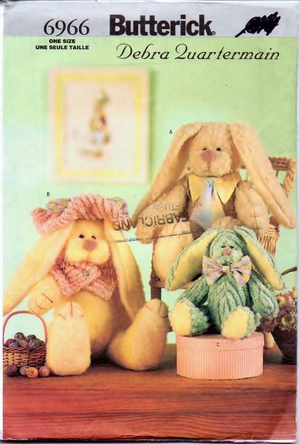 Butterick 6966 Stuffed Bunny Rabbit with Clothes Craft Pattern - VintageStitching - Vintage Sewing Patterns