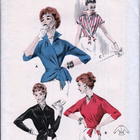 Butterick 7640 Vintage 1950's Sewing Pattern Ladies Stylish Wrap Blouse Wing Collar - VintageStitching - Vintage Sewing Patterns
