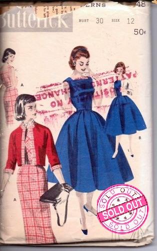 Butterick 7648 Ladies Rockabilly Cocktail Swing Dress Bolero Jacket Vintage Sewing Pattern 1950's - VintageStitching - Vintage Sewing Patterns