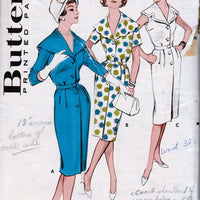 Butterick 9305 Vintage 1950's Sewing Pattern Ladies Sheath Dress Cape Collar - VintageStitching - Vintage Sewing Patterns