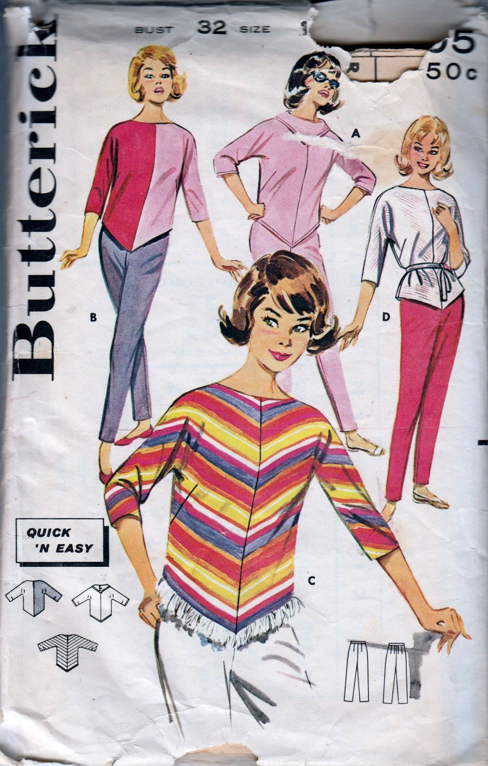 Butterick 9805 Ladies Cowl Neck Blouse Overblouse Pants Vintage 1960's Sewing Pattern - VintageStitching - Vintage Sewing Patterns