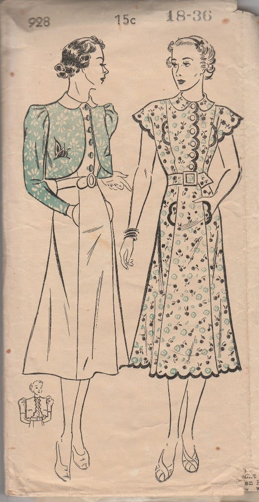 Chatelaine 928 Ladies Dress Bolero Jacket Vintage 1930's Sewing Pattern New York Pattern Company - VintageStitching - Vintage Sewing Patterns