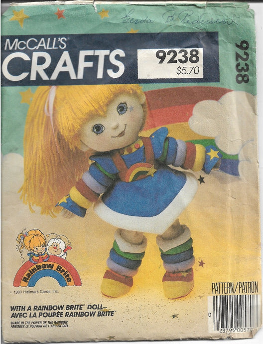 McCalls 9238 Rainbow Brite Doll Vintage Sewing Pattern 1980s - VintageStitching - Vintage Sewing Patterns