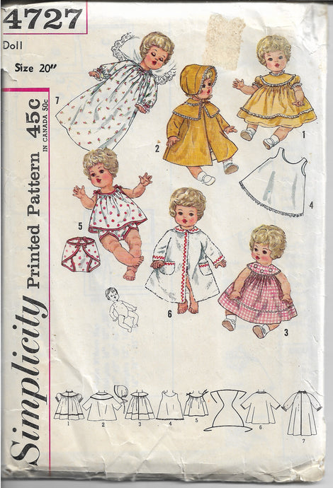 Simplicity 4727 Doll Wardrobe Pattern Betsy Carrie Vintage Sewing Pattern 1960s - VintageStitching - Vintage Sewing Patterns