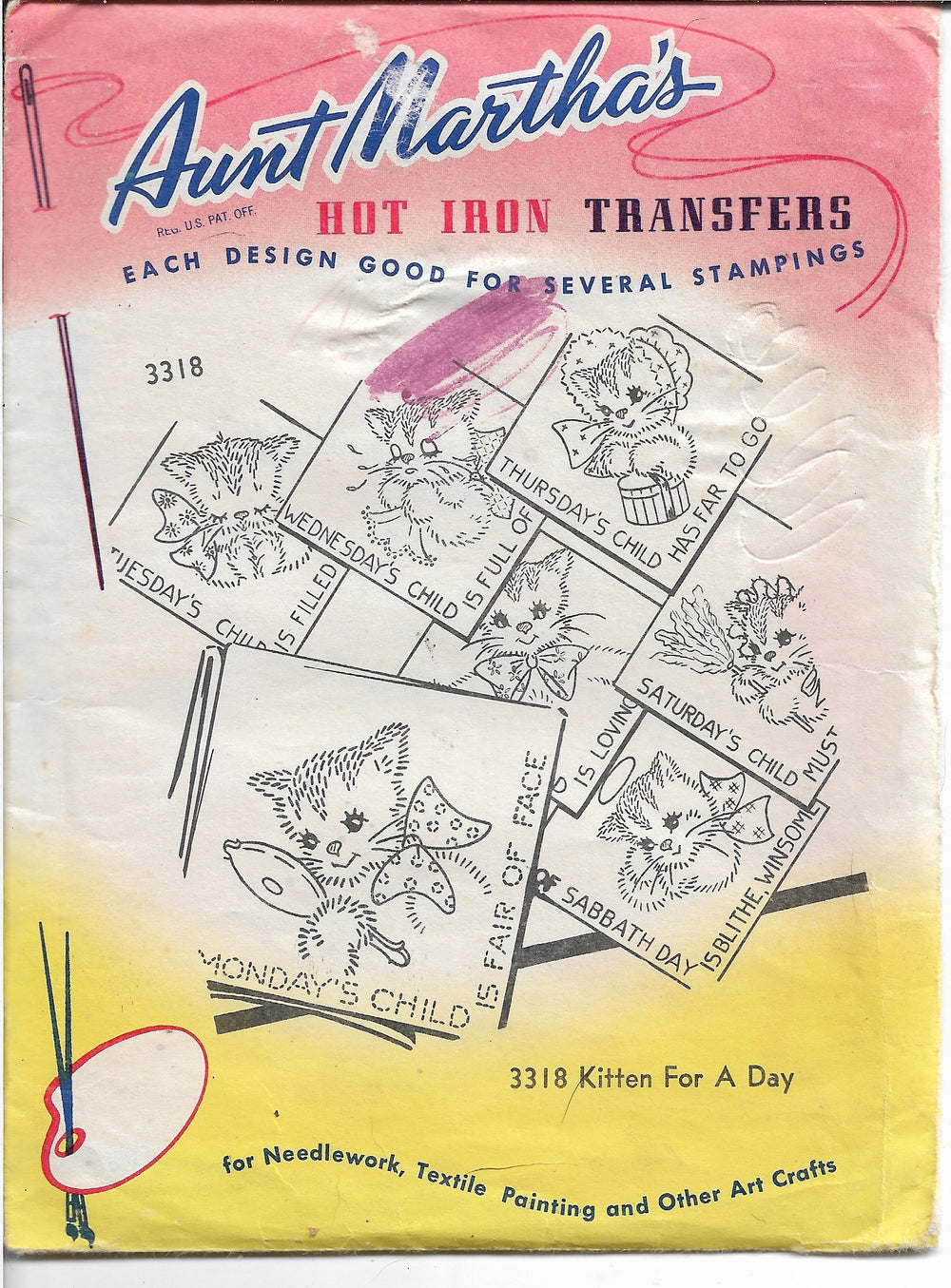 Aunt Marthas Vintage Transfer Pattern Kitten For A Day 3318 - VintageStitching - Vintage Sewing Patterns