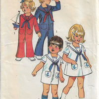 Simplicity 9947 Toddlers Bell-Bottom Jumpsuit Sailor Dress Vintage Sewing Pattern 1970s - VintageStitching - Vintage Sewing Patterns