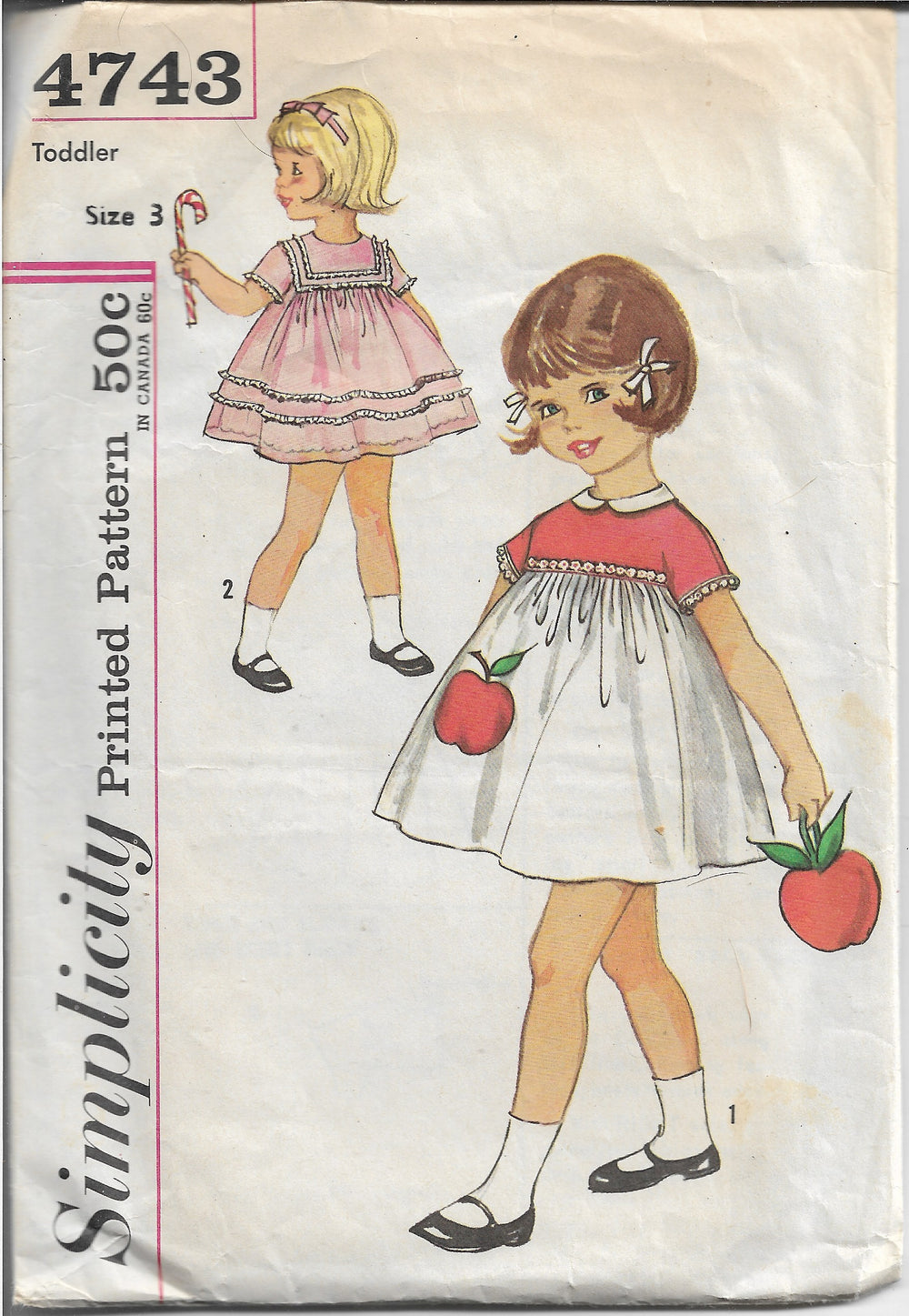 Simplicity 4743 Toddlers' One-Piece Dress Vintage Sewing Pattern 1960s' - VintageStitching - Vintage Sewing Patterns