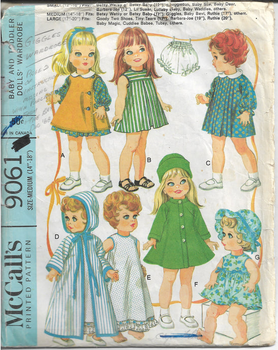 McCalls 9061 Baby Doll Wardrobe Betsy Wetsy 17 inch Vintage Sewing Pattern 1960s - VintageStitching - Vintage Sewing Patterns