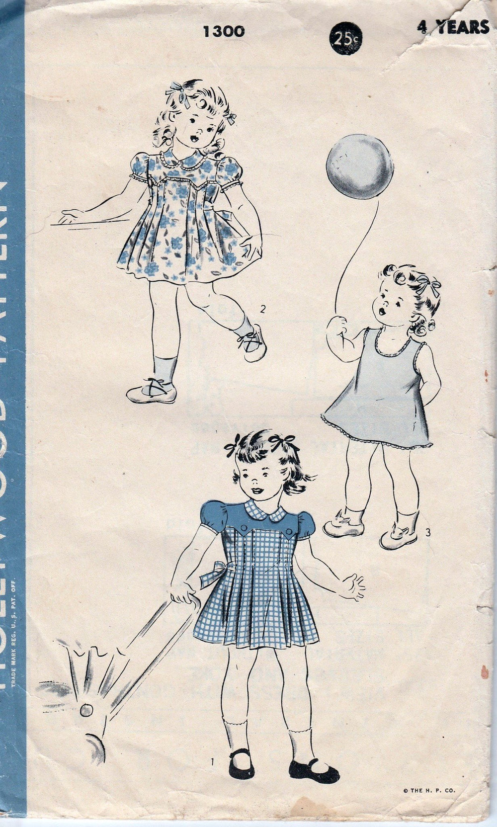 Hollywood 1300 Little Girls Play Dress Vintage 1940's Vintage Sewing Pattern - VintageStitching - Vintage Sewing Patterns