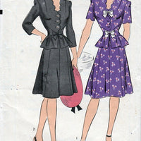 Hollywood 1388 Vintage 1940's Sewing Pattern Ladies Suit Dress Peplum Scallop Detail - VintageStitching - Vintage Sewing Patterns