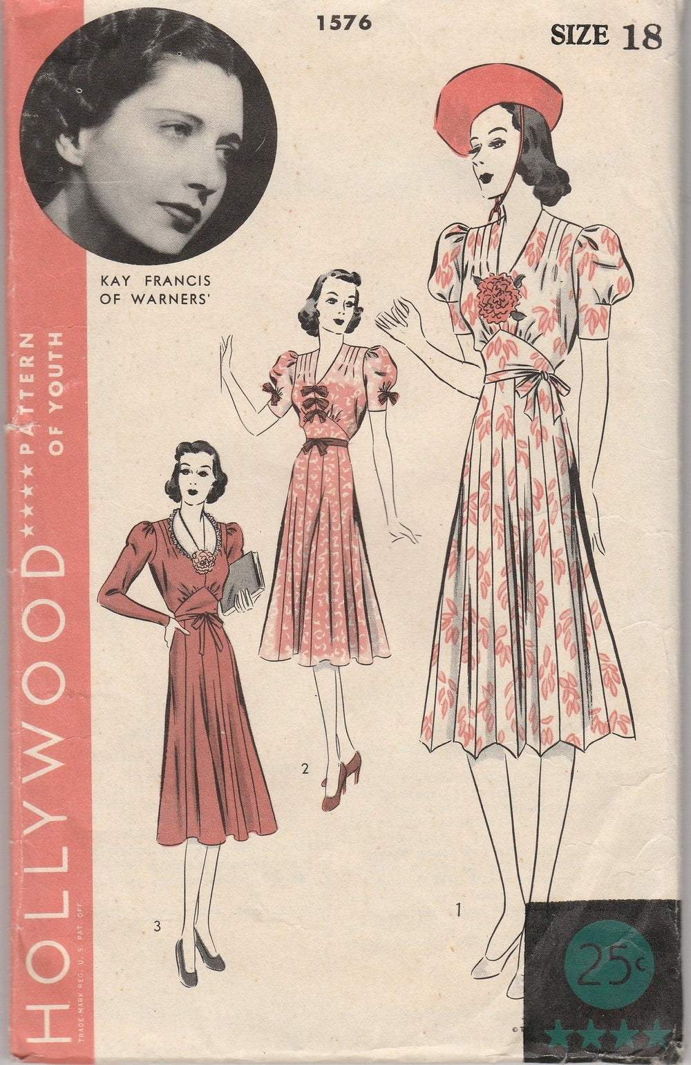 Hollywood 1576 Ladies One-Piece Frock Dress Vintage 1930's Sewing Pattern Kay Francis - VintageStitching - Vintage Sewing Patterns